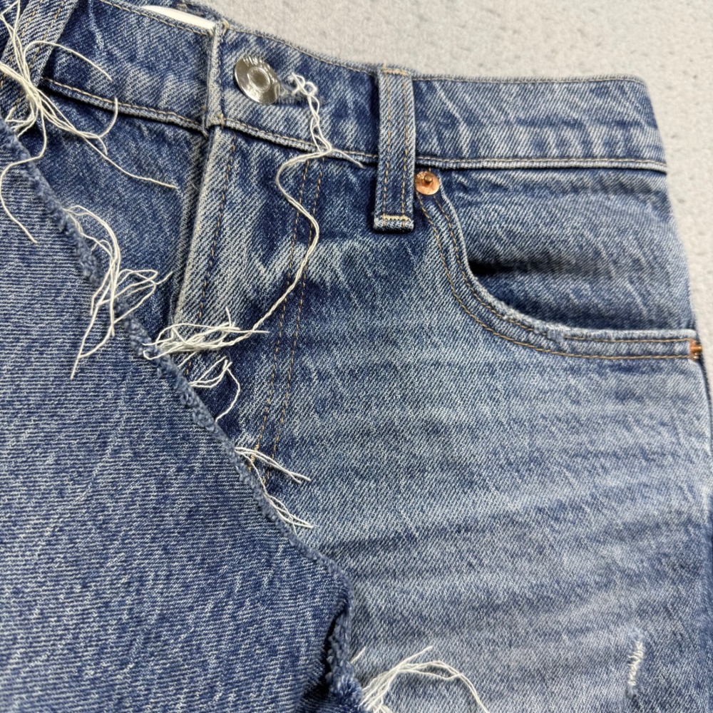 Pistola Blue Distressed High Rise Denim Shorts Frayed Hem Size 24